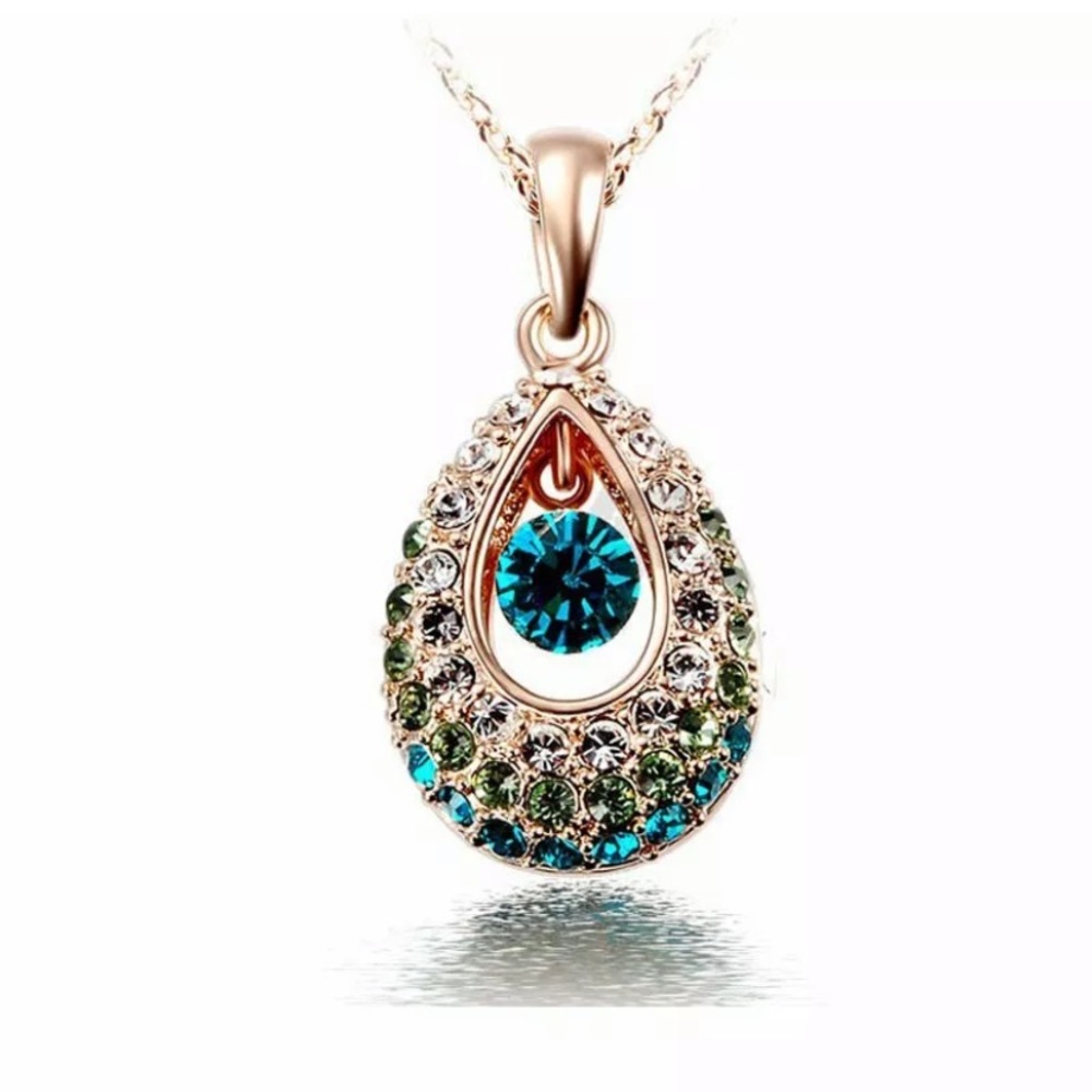 Necklace Gold Genuine Rhinestone Crystal Dangle - Picture 2 of 3